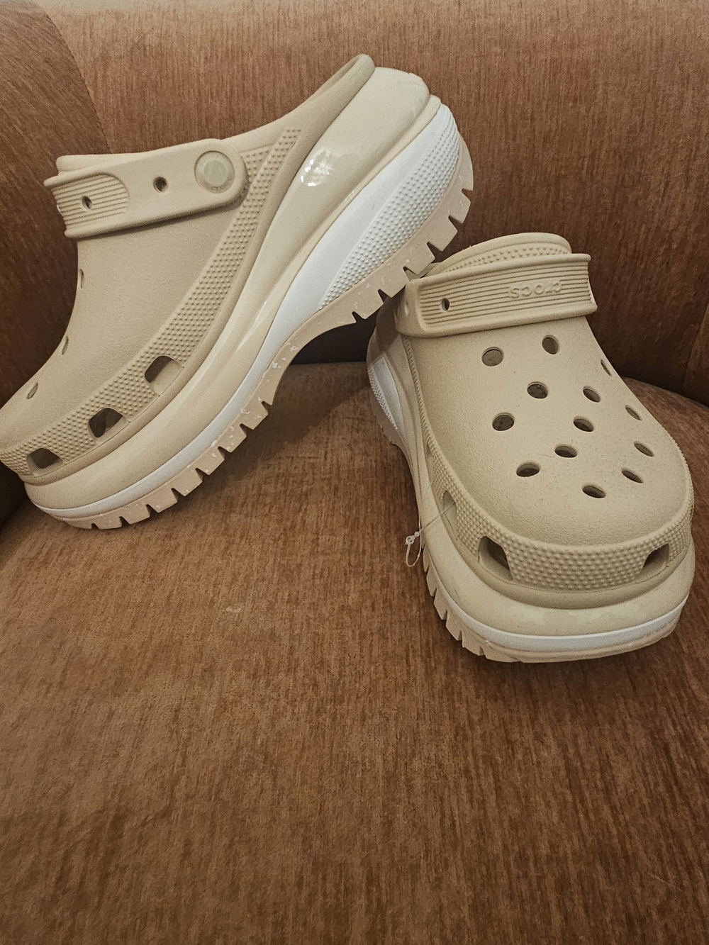 CROCS Beige Platform Clogs with White Midsole
